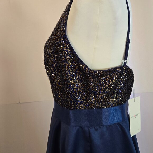 EVER-PRETTY Women's Asymmetric Skirt ,V-Neck, A-line Dress Sz: 2XL Navy Blue - Picture 9 of 16